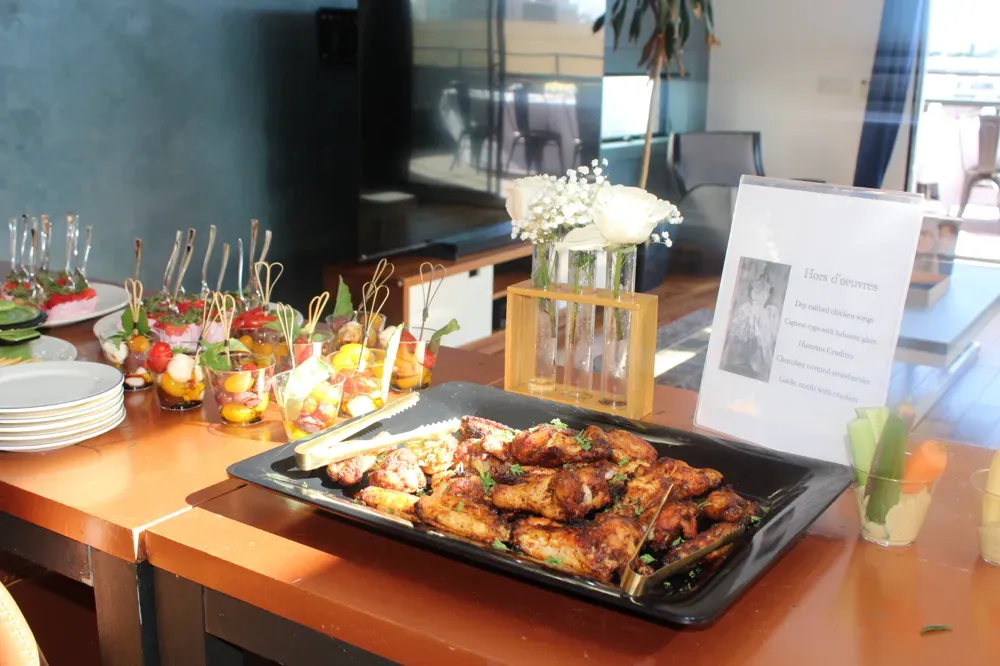 Hors d'oeuvres laid out on the penthouse counter